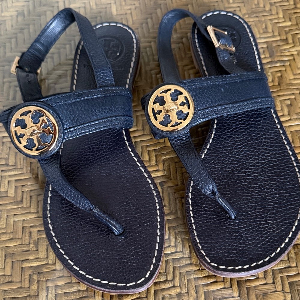 Tory Burch Black and Gold Sandals
